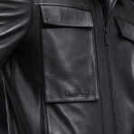 Hooded Utility Leather Jacket // Black (4XL)