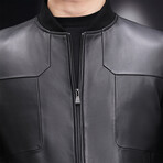 Mock Neck Leather Jacket // Black (L)
