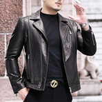 Biker Leather Jacket // Black (L)