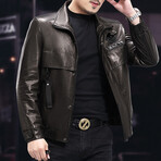 Bomber Leather Jacket // Dark Brown (3XL)