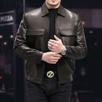 Utility Leather Jacket // Brown (M)