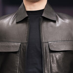 Utility Leather Jacket // Brown (L)