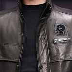 Bomber Leather Jacket // Dark Brown (M)
