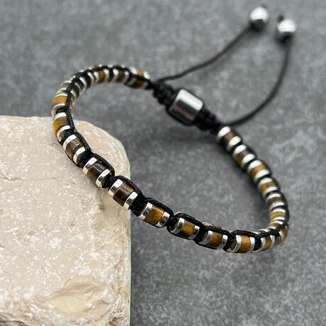 Beaded Wrap Bracelet // Brown + Black + Silver