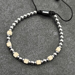 Round + Square Beaded Bracelet // Cream + Silver