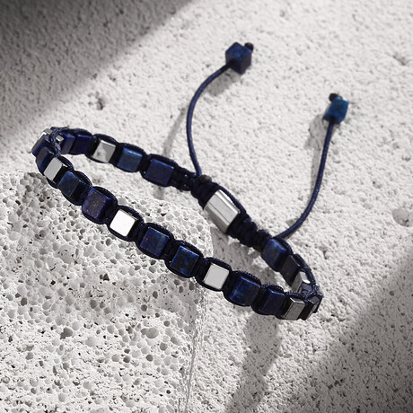 Squared Beaded Bracelet // Navy Blue + Silver