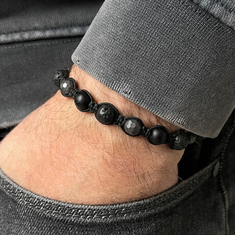 Round Textured Beaded Bracelet // Black