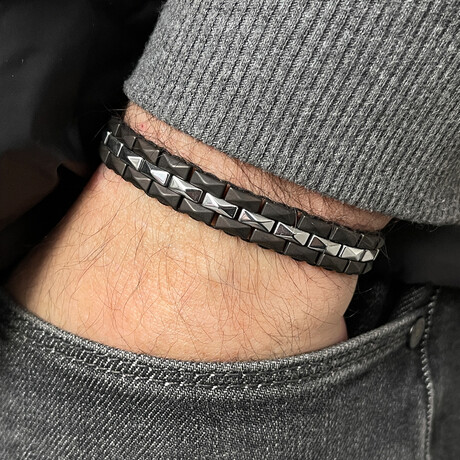 Studded Bead Bracelet // Gunmetal + Silver