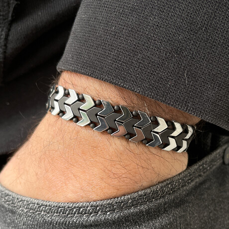 Chevron Beaded Bracelet // Matte Black + Silver