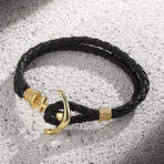 Leather Anchor Wrap Bracelet // Black