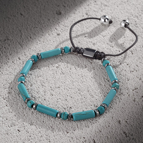 Natural Stone Beaded Bracelet // Turquoise + Silver