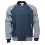 Varsity Ultrasuede Jacket in Denim // Blue + Gray (XS)