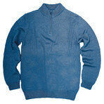 Quarter Zip Mock Neck Pull Over Sweater // Blue (M)