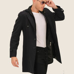 Lapel Hooded Overcoat // Black + Dark Blue (S)