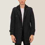 Lapel Hooded Overcoat // Black + Dark Blue (S)