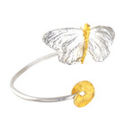 Real Butterfly Bracelet In Sterling Silver + Gold Plated