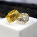 Band Ring Made Of Mimosa Pudica Leaves 14K Gold On Sterling Silver