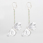 Real Butterfly Earrings Made Of Recycled Sterling Silver + Green Peridot Natural Stones
