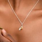 Pendant Sterling Silver Olive Leaf + 14K Gold Filled Plated Olive Fruit Necklace