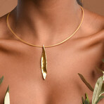 Real Olive Leaf Necklace 14K Gold On Sterling Silver