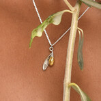 Pendant Sterling Silver Olive Leaf + 14K Gold Filled Plated Olive Fruit Necklace