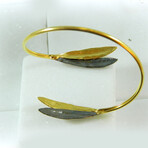 Gold + Black Cuff Bracelet Made Of Olive Leaves Gold Plated + Rhodium Plated Sterling Silver