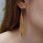 Olive Leaf Dangle Earrings 14K Gold Plated On Recycled Sterling Silver