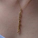 Gold Mimoza Branch Pendant With Black Rhodium Bud + Gold Plated