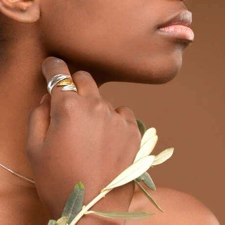 Ring Made Of Three Olive Leaves In Sterling Silver