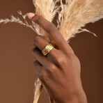 Band Ring Made Of Mimosa Pudica Leaves 14K Gold On Sterling Silver