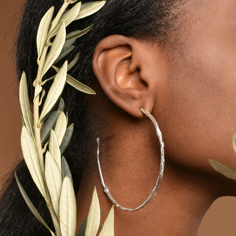 Big Hoop Earrings Made Of Olive Branch In Sterling Silver