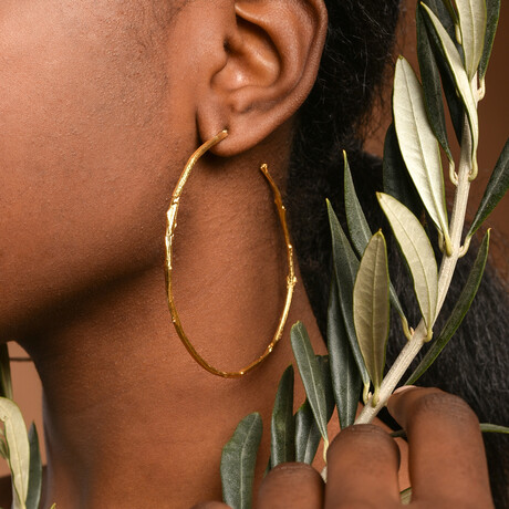 Big Hoop Earrings Made Of Olive Branch In Gold Plated Sterling Silver