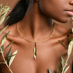 Real Olive Leaf Necklace 14K Gold On Sterling Silver