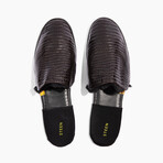 Men's Crocodile Embossed Leather Slippers // Fur // Black (US: 10)