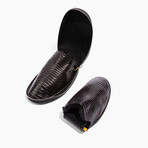Men's Crocodile Embossed Leather Slippers // Fur // Black (US: 11)