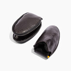 Men's Crocodile Embossed Leather Slippers // Fur // Black (US: 11)
