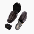 Men's Crocodile Embossed Leather Slippers // Fur // Black (US: 8)