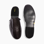 Men's Crocodile Embossed Leather Slippers // Fur // Black (US: 9)