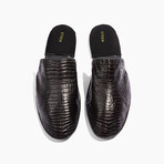 Women's Crocodile Embossed Leather Slippers // Black (US: 8)