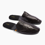 Women's Crocodile Embossed Leather Slippers // Black (US: 7)