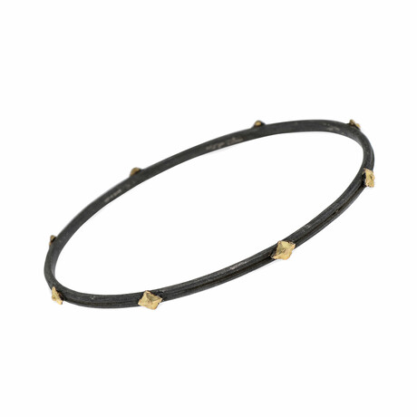 Old World 18K Yellow Gold + Sterling Silver Bangle Bracelet // 8" // Store Display