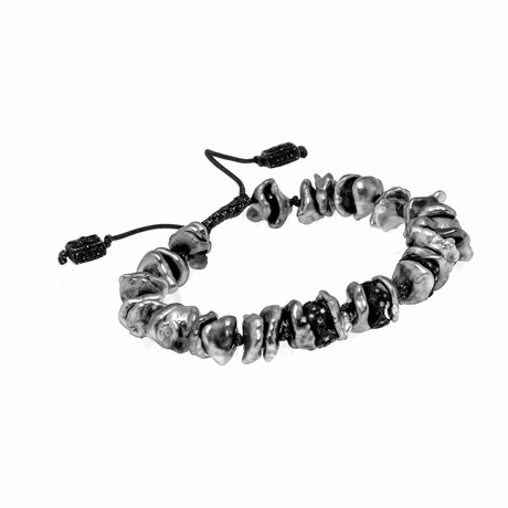 Old World Sterling Silver Diamond + Keshi Pearl Bead Bracelet // 6" // Store Display