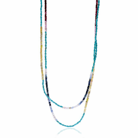 New World Sterling Silver + Sapphire + Malachite Necklace // 38"-40" // Store Display