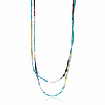New World Sterling Silver + Sapphire + Malachite Necklace // 38"-40" // Store Display