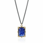 Old World 18K Yellow Gold + Sterling Silver + Lapis Lazuli Pendant Necklace // 16"-18" // Store Display