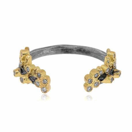Old World 18K Yellow Gold + Sterling Silver Diamond Ring // Ring Size: 5 // Store Display