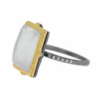 Old World 18K Yellow Gold + Sterling Silver Diamond + Mother of Pearl + Quartz Ring // Ring Size: 6.5 // Store Display