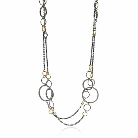 Old World 18K Yellow Gold + Sterling Silver Diamond Necklace // 34"-38" // Store Display