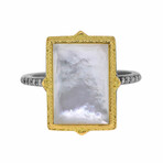 Old World 18K Yellow Gold + Sterling Silver Diamond + Mother of Pearl + Quartz Ring // Ring Size: 6.5 // Store Display