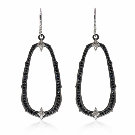 New World 18K White Gold + Sterling Silver Diamond + Black Sapphire Drop Earrings // Store Display